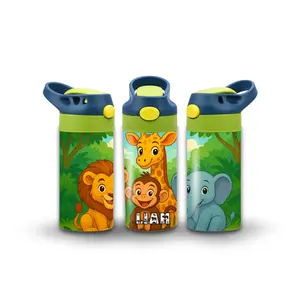 Kids Tumbler/Sippy Cup | Personalized Kids Zoo Animals Tumbler | Custom Name Water Bottle with Cute Zoo Animals Design | Fun Gift for Boys & Girls, School, Sports, Everyday Use