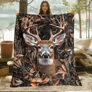 1pc wild deer pattern blanket, all-season comfort, suitable as a warm cozy blanket for home sofas, bedding, office napping, travel, and camping, perfect as a gift for friends and family