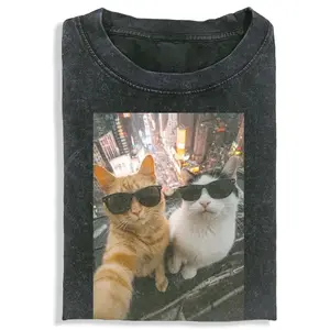 WACKY CAT Printed Design Unisex Vintage Crew Neck Regular Fit Cotton Fabric Casual Comfort Breathable Short Sleeve Funny T-shirts Fashion Men&Women's Top for Daily Wear 122502