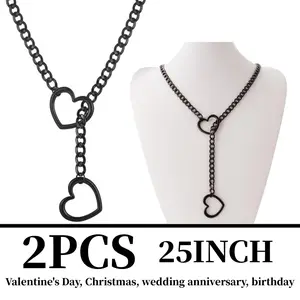 2PCS Heart Slip Chain Necklaces for Women,Stainless Steel O-Ring Adjustable Heart Y-Necklace,Punk Gothic Cuban Collar Choker Necklace for women Automotive & Motorcycle