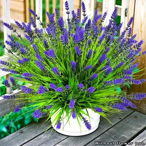 Artificial Plants Fake Flowers Monkey Grass for Outdoors,22PCS UV Resistant Realistic Purple Faux Greenery Artificial Shrubbery Shrubs Outside Decor for Home Garland Porch Patio Balcony Planter Yard Office Pathway, Artificial Flower Set