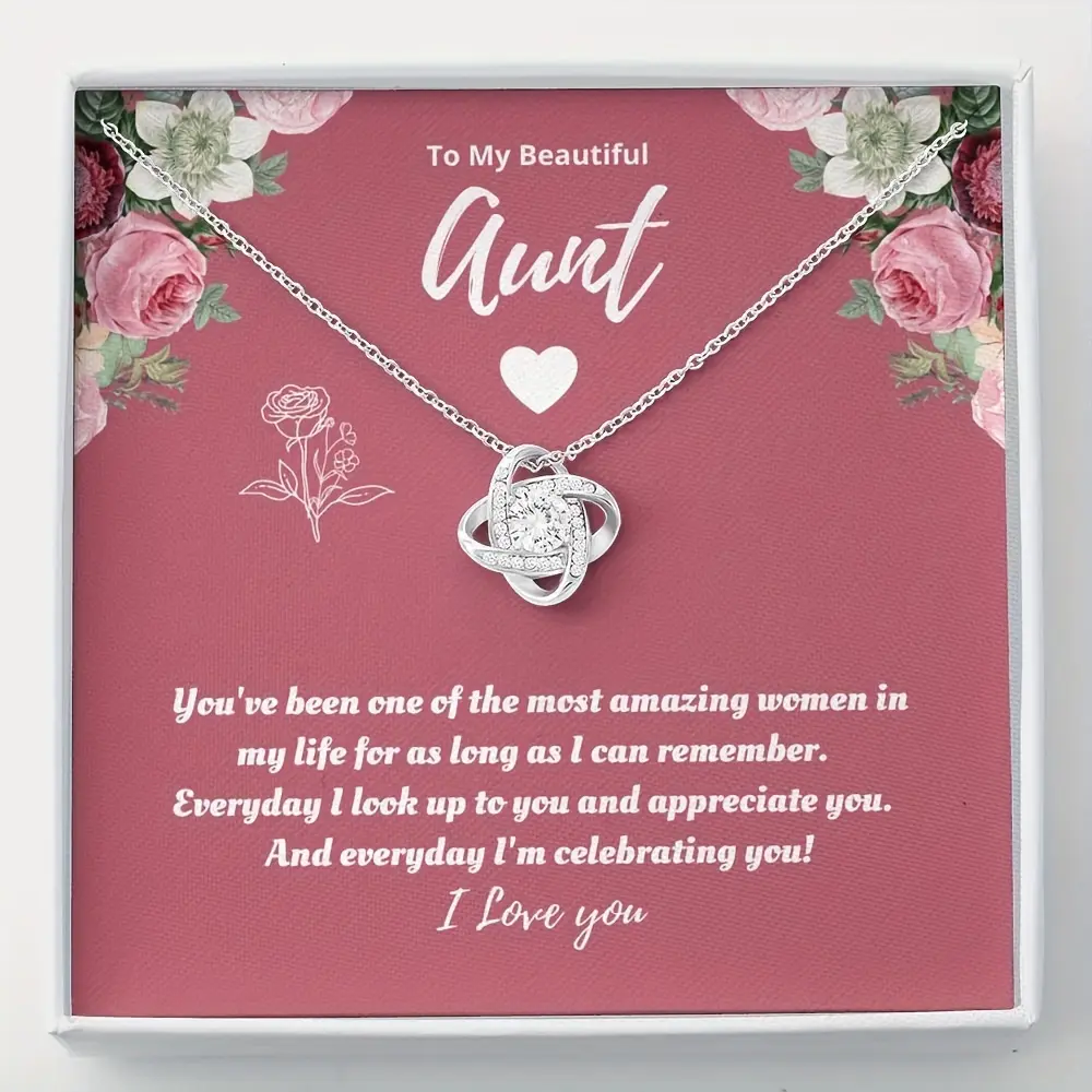 1pc Sweet Special Auntie Gift Love Knot Necklace Shiny Zircon To My Aunt Gift Necklace Women Girl Pendant Necklace Brithday Gift