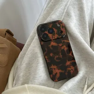 Retro Classic Stylish Aesthetic Dark Color Tortoiseshell Pattern Amber Glossy Surface Soft TPU Cover Case for iPhone 11 12 13 14 15 16 17 Pro Max 17 Air 16 Plus Shockproof Protective Phone Case Animal