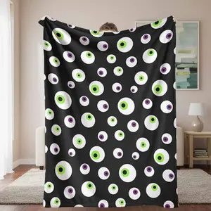 Spooky Eyeballs Flannel Blanket， Halloween Eyes Print， UltraSoft， Cozy， Lightweight， Warm， Perfect for Couch， Bed， Travel， Halloween Parties， Haunted Houses， Gift for Horror Fans.