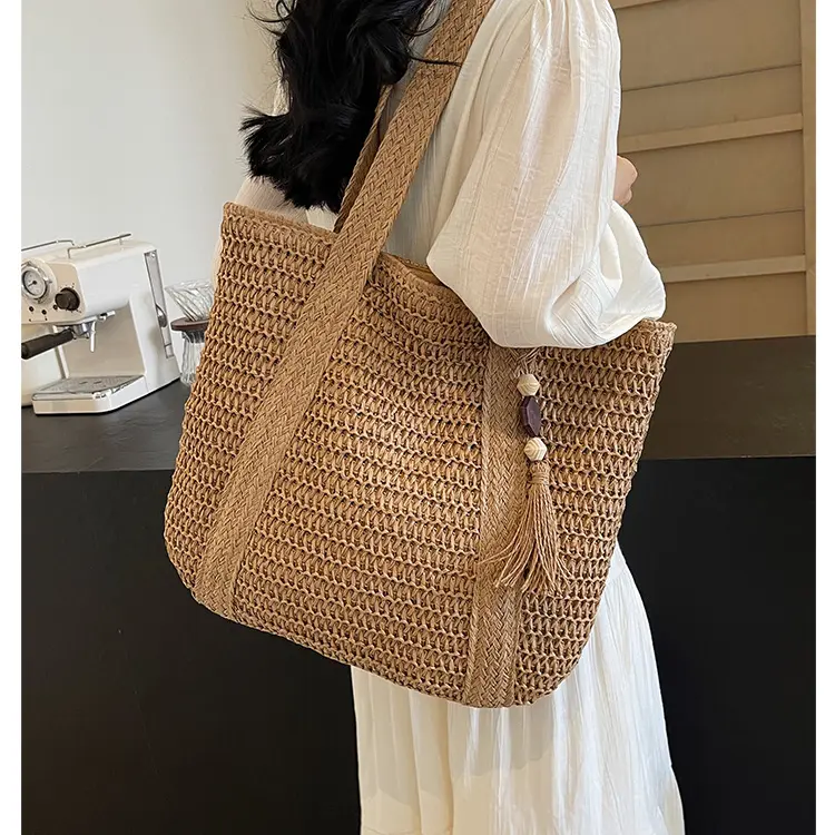2026 New Large Capacity Fringe Accessory Straw Beach Bag, Perfect for Vacation Travel Shopping Outdoor Use, Stylish and Versatile