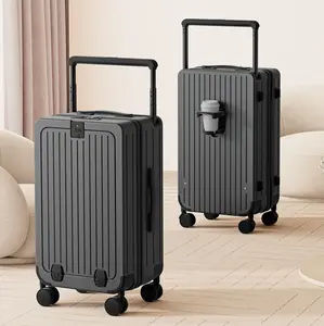 YQ TRAVEL Hard Shell PC Luggage, 20/24 Inch Travel Lightweight Bag with Flat Middle, Impact-Resistant PC Shell, Double Spinner Wheels, TSA Secure Lock, Front Open Laptop Compartment, USB Ports, Multi-Function Essential for Business Trips,summervibes