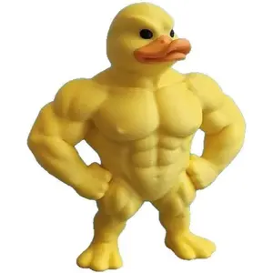 Novelty Muscular Duck Figurine, Yellow Decorative Statue, Bodybuilder Design, Humorous Desktop Decor, Printing Design