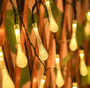 100 LED Water Drop Shaped String Lights for Christmas Tree Balcony Room Decoration Romantic Plastic Solar Battery Powered Removable Modules Wine Bottle Ornaments