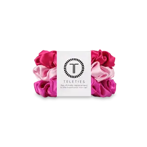 TELETIES - Rose All Day - Small Silk Scrunchies - 100% Natural Silk - Pack of Three - Strong Grip - No Rip