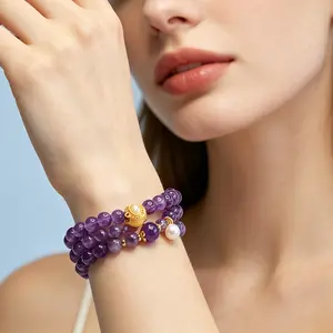 Nine Purple Fire Double Wrap Bracelet|Natural Lavender Amethyst Dreamy Crystal Hand Chain, Women's Luck Bracelet, Energy Crystal