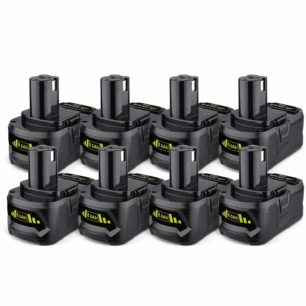 8-Pack 18V 8.0Ah Lithium-Ion Replacement Batteries, High-Capacity Rechargeable Packs Compatible with Ryobi P108 1+ Cordless Power Tools