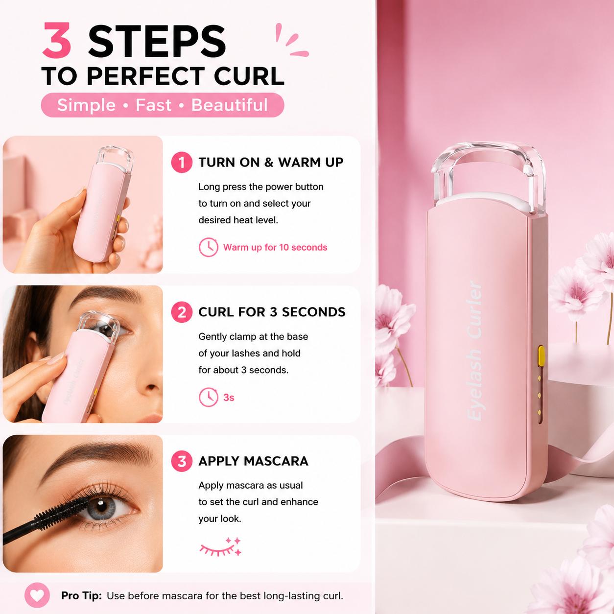 Thermal Eyelash Curler – USB Rechargeable with Thermo-sensitive Silicone Pad Fast Curling, Small Lifting Curler for Eyelashes – for Women, Girls, Home, Travel, Curly and Stylized Thermal Eyelash Curler – USB Rechargeable with Thermo-sensitive Silicone Pad Fast Curling, Small Lifting Curler for Eyelashes – for Women, Girls, Home, Travel, Curly and Stylized