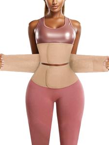 women's solid color double-layer velcro closure latex waist trainer, high stretch waist cincher, tummy control shaper, waist trainer for women