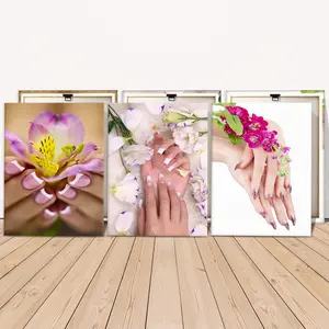 Wooden Framed Canvas Painting, 3 Counts/set Nail Art Poster, Modern Art Wall Decoration, Home Decoration Poster, Room Mural, Bedroom Wall Decor, Modern Floral Paintings