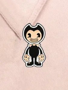 Bendy and the Ink Machine Enamel Pin Black White Smiling Doll Cartoon Figure Minimalist Retro Style Alloy Brooches Lapel Backpack Badge Fashion Jewelry Accessories Gifts for Friends