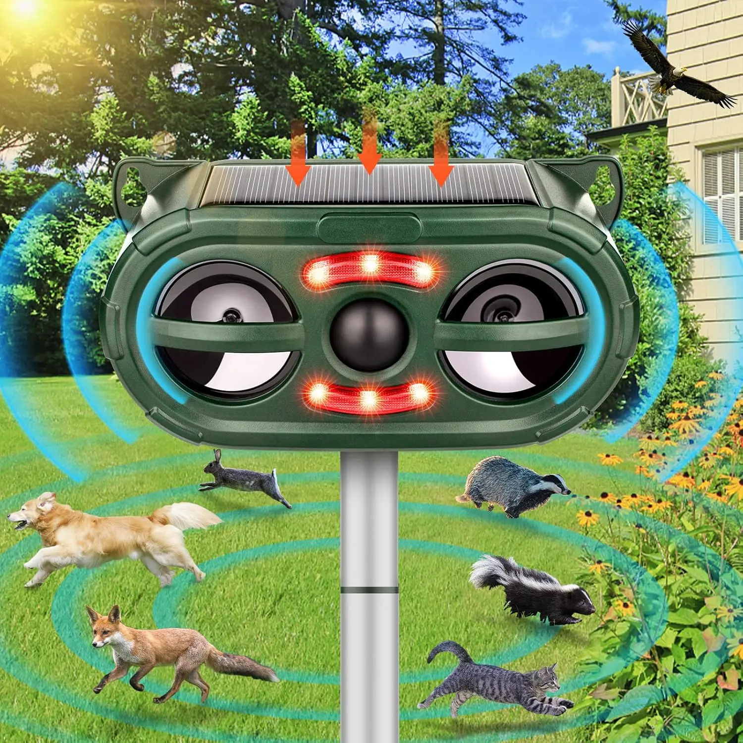 Solar Animal Repeller PIR Motion Sensor Outdoor IP55 Waterproof For Lawn Orchard Keep Stray Repel Deer Cat Dog Fox Rabbit Snake