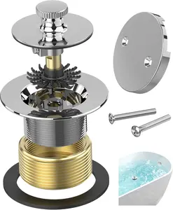 Chrome Plated Bathtub Drain, Hair Catcher and 2-Hole Overflow Faceplate, 11.5/16 UNC, Lift and Turn Bathtub Drain Replacement, Tub Drain Stopper