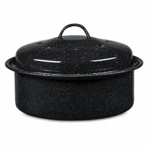8.7-Inch Small Covered Roaster—Enamel Chicken & Turkey Roasting Pot—Ideal for Roasting Chicken, BBQ, Slow Cooking, Patio Use, Picnics, and Camping