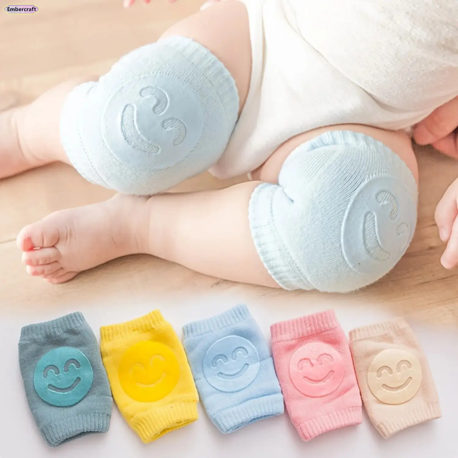 4-Pack Knee Pads & Toddler Socks with Grips Set, Soft Nylon Fashion Set with Thick Cushioned Knees for Crawling, for Infants 0 - 3 Years, Fashion Accessory, Grip Dots, Mixed Color, Thick Knee Cushion