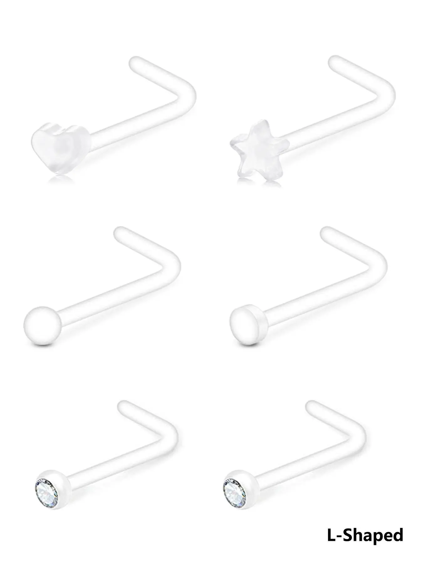 Clear Nose Studs, L Shaped Straight Hook Nose Stud, Nose Bone Nose Screw, Plastic Nose Rings for Surgery Work, Heart Star Clear Nose Piercing Jewelry, Nose Hoop, Nose Rings Hoops
