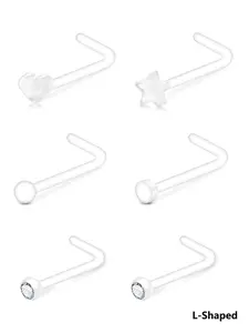 Clear Nose Studs, L Shaped Straight Hook Nose Stud, Nose Bone Nose Screw, Plastic Nose Rings for Surgery Work, Heart Star Clear Nose Piercing Jewelry, Nose Hoop