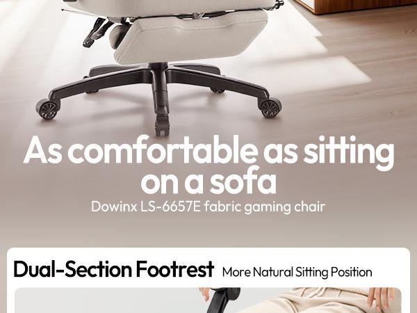 Dowinx Gaming Chair Breathable Fabric Game Chair with Gel Pad and Storage Bag, Comfortable Gamer Chair with Pocket Spring Cushion, Ergonomic Computer Chair with Footrest