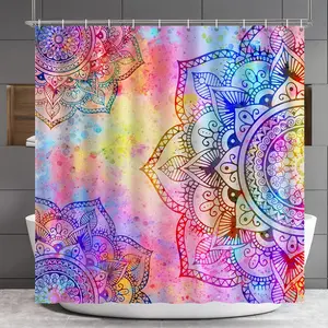 Shower Curtain, Colorful Floral Shower Curtain, Flowers Bohemian Boho for Home Curtains Bathroom Decor, Polyester Fabric Washable Modern ShowerCurtains with 12 Hooks, 72" x 72"