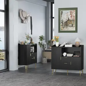 40 Inch Modern Buffet Cabinet with Drawers, Sideboard Storage for Kitchen and Dining Room, Wood Coffee Bar Station with Doors and Adjustable Shelves