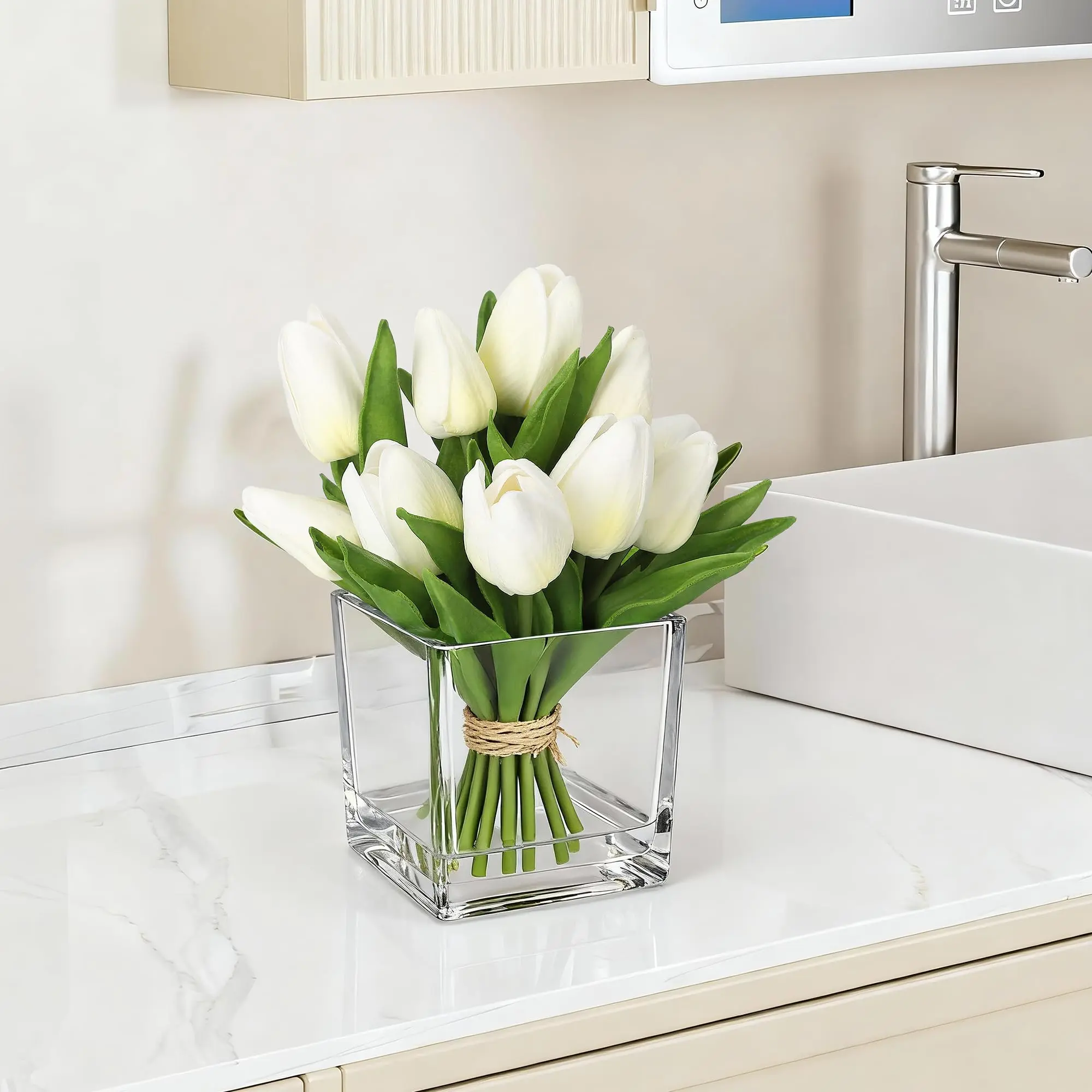 【GARVEE】Lifelike Real Touch Artificial Tulip Flowers – 12 Faux Silk Tulip Stems – Home, Kitchen, Wedding Table Centerpiece – Ideal for Spring, Mother's Day, Easter, Valentine's Day