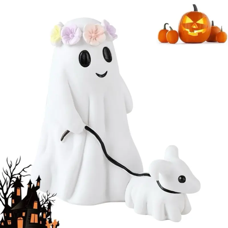 Ghost Walking Dog Statue Halloween Spooky Resin Figurine Decor for Hallows Eve Cosplay Parties & Escape Rooms 10" Tabletop Decoration