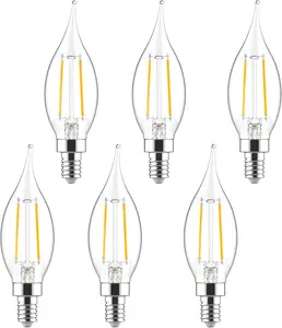 E12 Candelabra Bulb 40 Watt Equivalent, Dimmable LED Chandelier Light Bulbs 5000K Daylight White, CA10 Candle Shape E12 LED Bulb for Ceiling Fan,300LM, 6 Pack