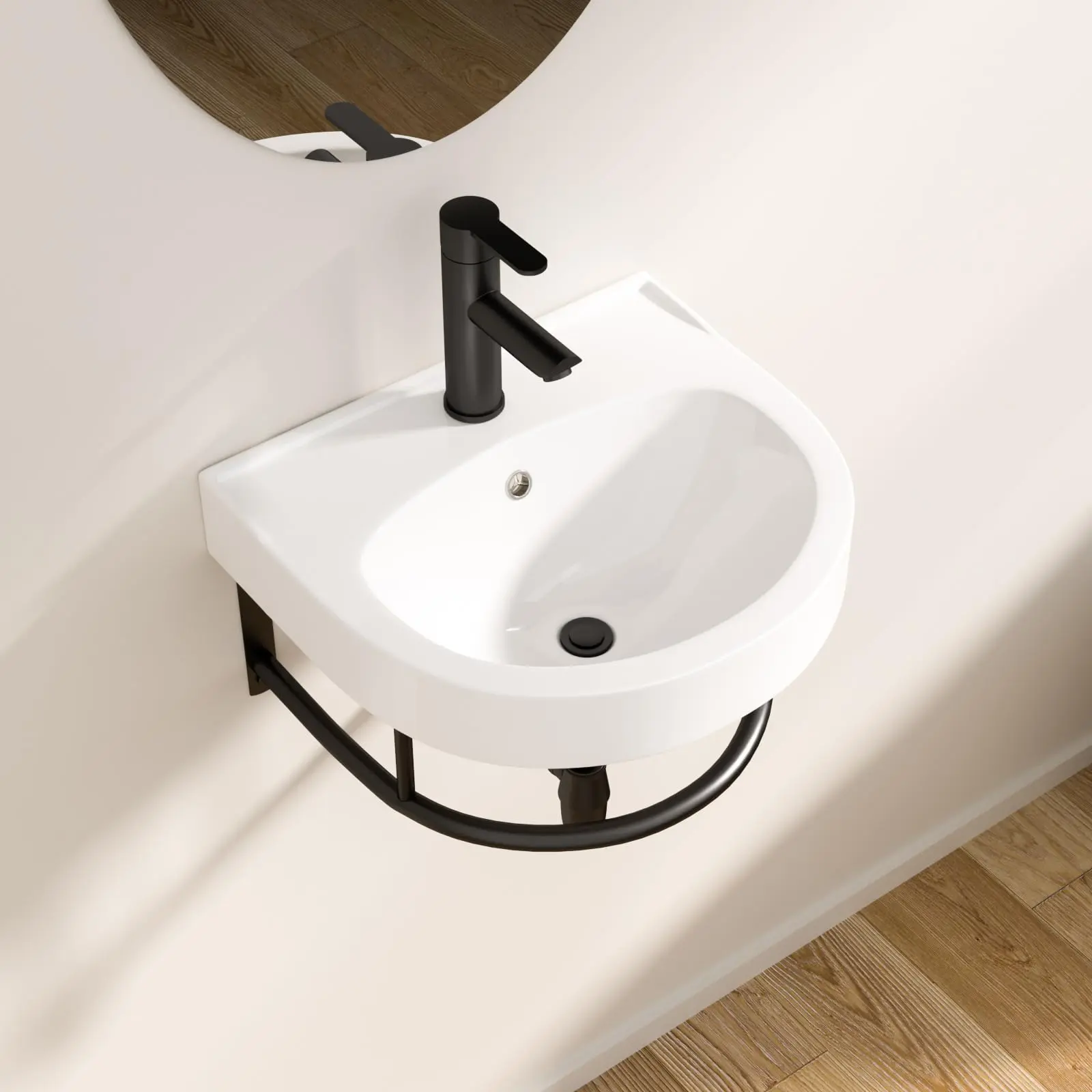 Logmey 16" Wall Mount Bathroom Sink 16"x14" Floating Sink White Porcelain Ceramic Wall Hung Vessel Sink Wash Hand Basin with Bracket,Home Improvement Finds