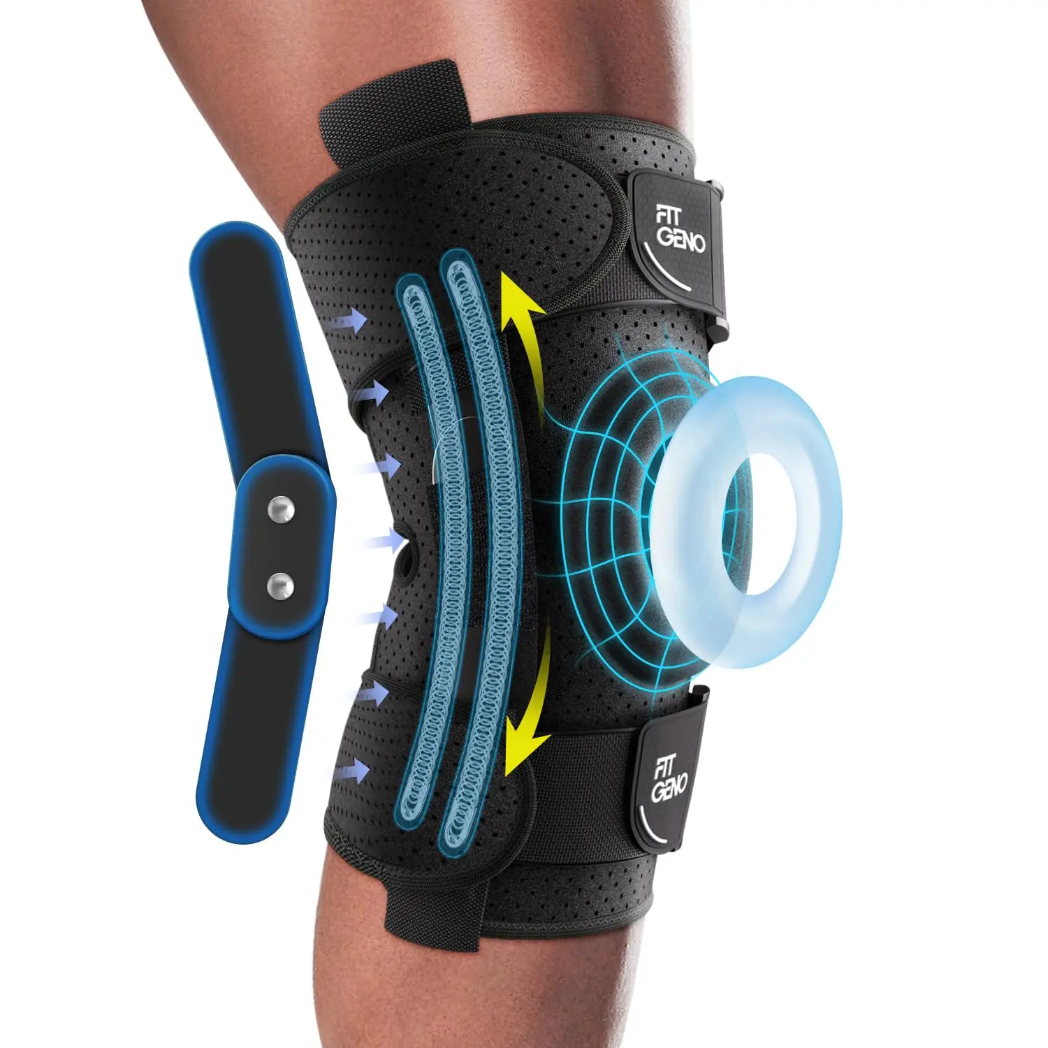 Fit Geno Hinged Knee Brace for Meniscus Tear, Adjustable Knee Support with Side Stabilizers & Hinges for Pain Relief & Recovery – Post-Surgery or Injury Support for Men & Women, FSA/HSA Eligible