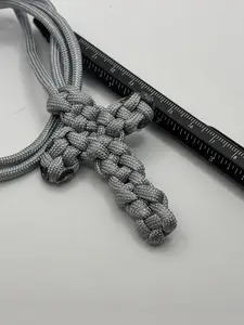 Handmade Paracord Grey Cross Necklace - Durable Paracord Design, Lightweight & Comfortable, Unisex Style, Perfect for Daily Wear & Gifting