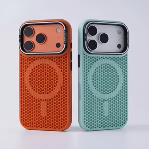 Honeycomb Magnetic Lens Stand Phone Case | Cooling Heat Dissipation Protective Cover | Shockproof and Scratch-Resistant Design | Compatible with iPhone 17/16/15/14/13 Pro Max | Trendy Tech Accessory