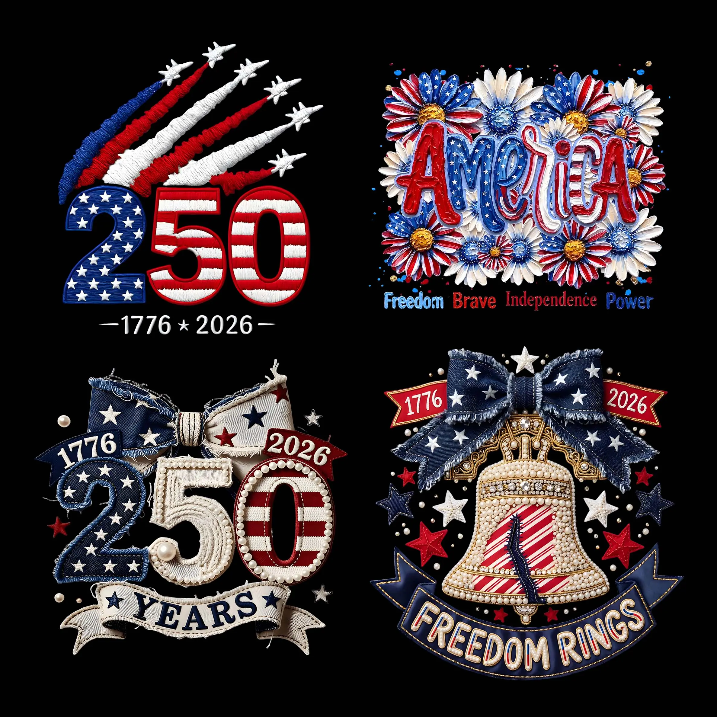 " 1776-2026 "250 Years Strong DTF Transfer - 4th of July & 250th Anniversary Vibes - Freedom · Legacy - Suitable For T-shirts, Bags & Fabric Decor, Washable Iron-On Stickers, American Patriot Independence Day Heat Transfer Stickers