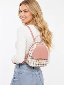 Vintage Checkered Small Backpack for Women with Soft Leather Flap and Secure Zipper Closure, Fashion Mini Shoulder Bag for Travel Shopping College and Daily Use, Sweet Valentines Day Mothers Day Holiday Gift for Her