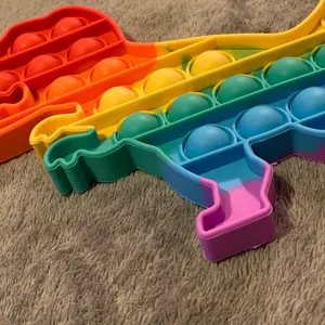Silicone Rainbow Dinosaur Push Bubble Sensory Toy Fidget Anti Stress Toys Gift Set Educational Boys Girls Multicoloured Game