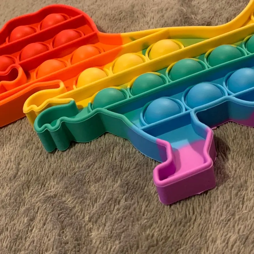 Silicone Rainbow Dinosaur Push Bubble Sensory Toy Fidget Anti Stress Toys Gift Set Educational Boys Girls Multicoloured Game