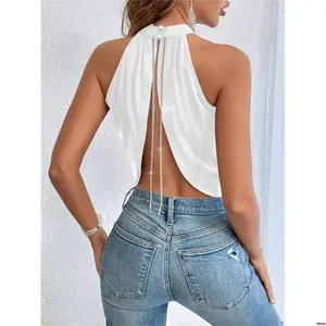 AlluriteCrossoverRhinestoneChainDetailBacklessHalterTop