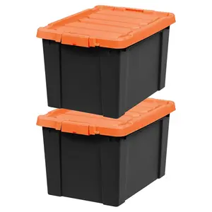 IRIS USA 2 Pack, 20 Gal Lockable Storage Bins Stackable Containers, Black/Orange