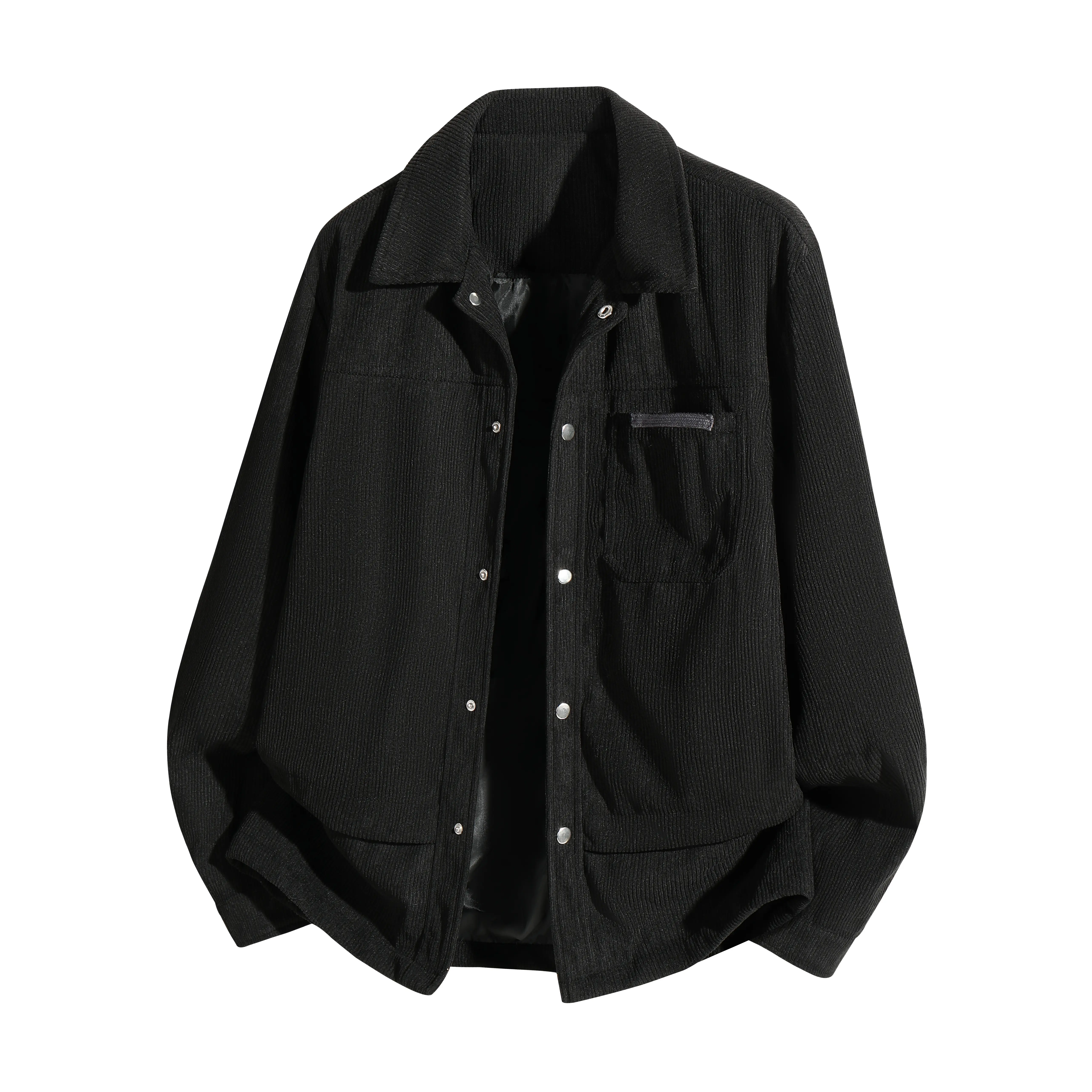 Men's Casual Solid-Color Twill Jacket - Long Sleeve, Button Front, Workwear Look, Loose Fit, Comfortable, Warm, Hidden Pockets, Twill Texture Workwear-Style Outerwear