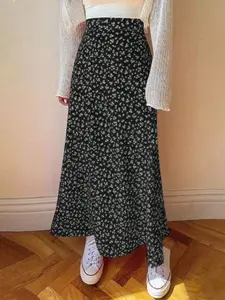 Women's Ditsy Floral Print High Waist A-Line Skirt, Mid-Length Flowy Slimming Umbrella Skirt, Casual Daily Wear Long Dress