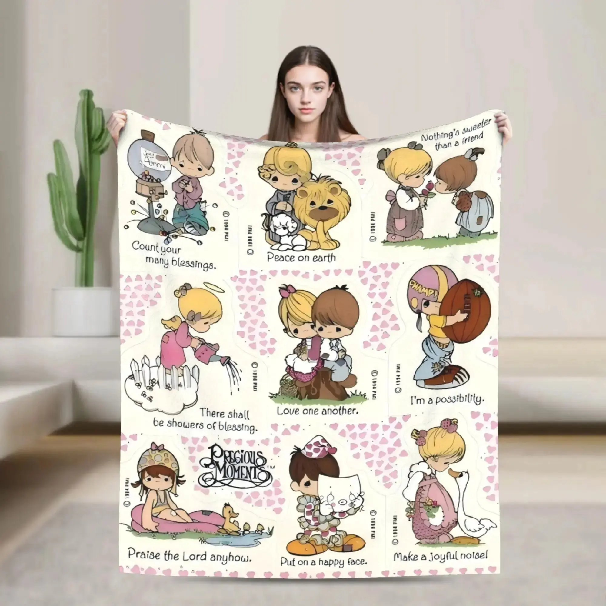 Sweet Vintage Little Figure Art Print Flannel Throw Blanket, Ultra Soft Plush Cozy Lightweight Decorative Bedding for Bed, Sofa, Couch, Bedroom & Nursery, All‑Season Home Accent, Thoughtful Birthday Gift