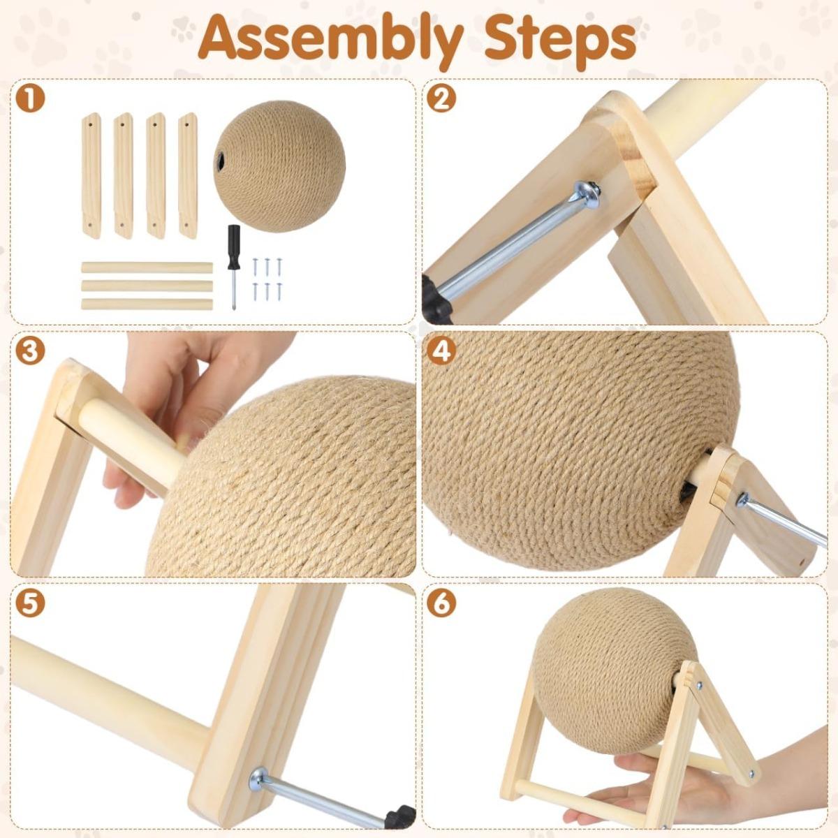 Sisal Cat Scratch Ball Toy Self Play Interactive Cat Scratcher for Indoor Cat Kitten Wear Resistant Avoid Mess