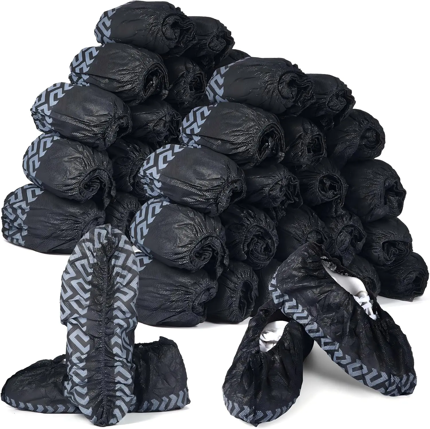 100 pack Black Non-Woven Fabric Boot Covers Disposable Non-Slip Shoe Covers Breathable Slip Resistant Durable Shoes Cover for Indoors