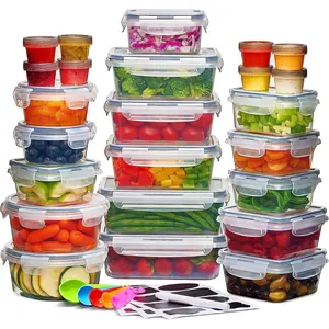 24 Pcs Airtight Food Storage Container Set - BPA Free Clear Plastic Kitchen and Pantry Organization Meal Prep Lunch Container with Durable Leak Proof Lids - Labels, Marker & Spoon Set