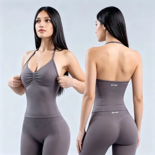 DFYNE Longline Strappy Top  Shorts Set- Seamless shaping design, hip-lifting design, women's sportswear set, suitable for various occasions such as yoga, fitness, cycling, hiking, running, sports, and outdoor leisure