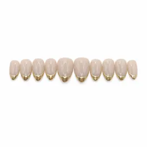 Unlock00 GOLD WORLD - Almond Handmade Press On Nails | Easy To Apply, Long Lasting, High Quality