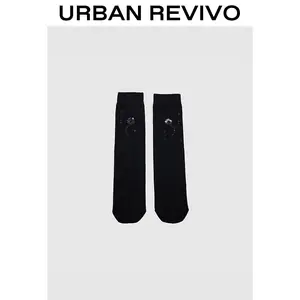 URBAN REVIVO Women's Plain Mid-Length Solid Socks - Simple, Minimalist, Basic, Comfortable Everyday Wear Footwear, Style UAYA50025